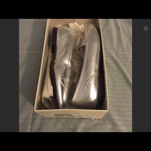 Silver leather flats/ loafers with decorative stud